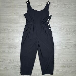 Joni Blair Women's Jumpsuit Vintage Black 11 Side Button Pleated Retro Pockets
